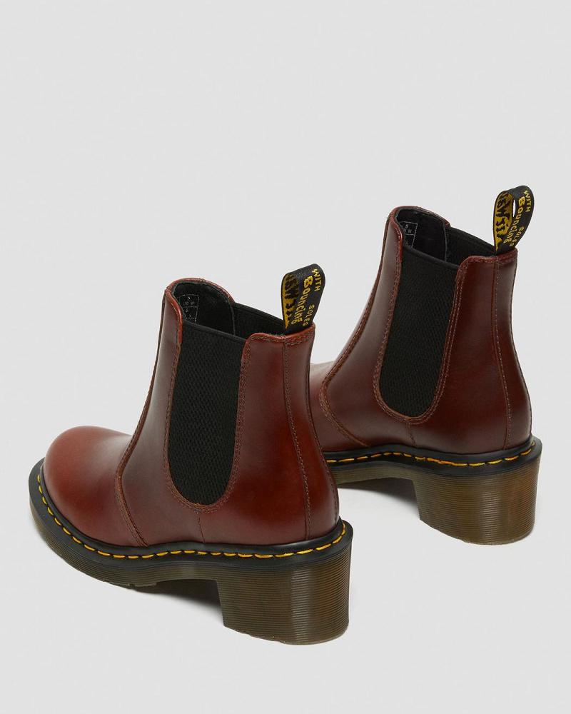 Brown Women's Dr Martens Cadence Leather Heeled Chelsea Boots | CA 122XYU